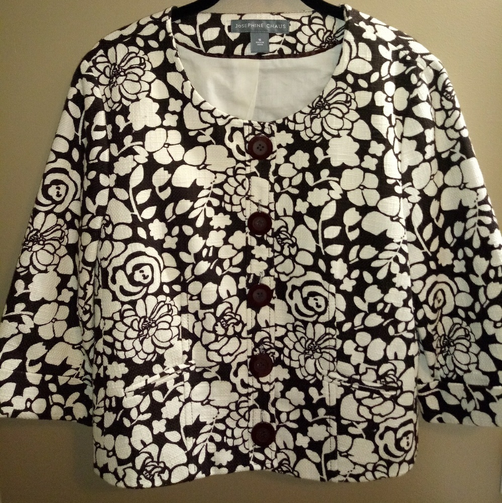 Josephine Chaus brown and cream woven crop jacket